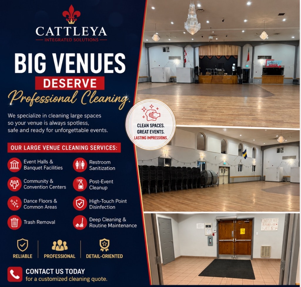 Large venue cleaning — event halls and banquet facilities cleaned professionally