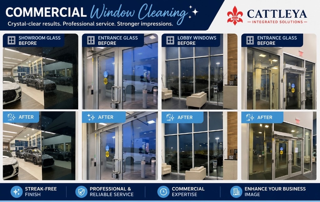 Commercial window cleaning — before and after streak-free results
